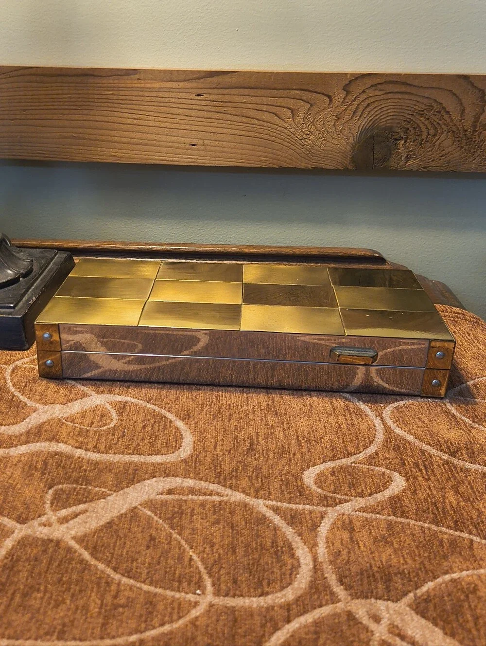 Mid-Century Patchwork Cityscape Brass/Chrome Gentlemen's Jewelry Box